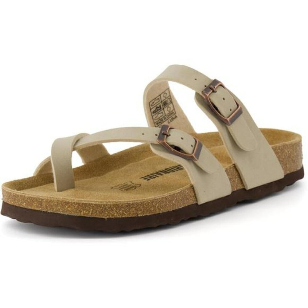 CUSHIONAIRE Luna Cork Footbed Sandals Women Slip On Faux Leather Buckle